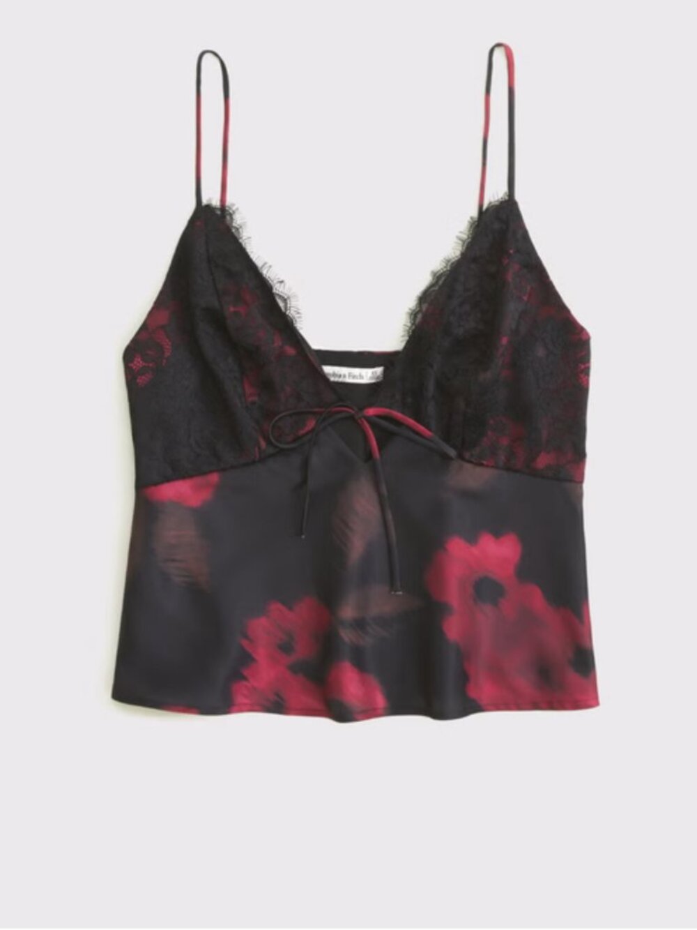 Abercrombie & Fitch Bella Tie-Front Cami NWT | Black & Red Lace Satin Top | Size - Picture 3 of 8